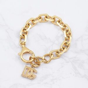 Authentic Dolce & Gabbana D&G Logo Monogram Dangle Droplet Gold Chain Bracelet